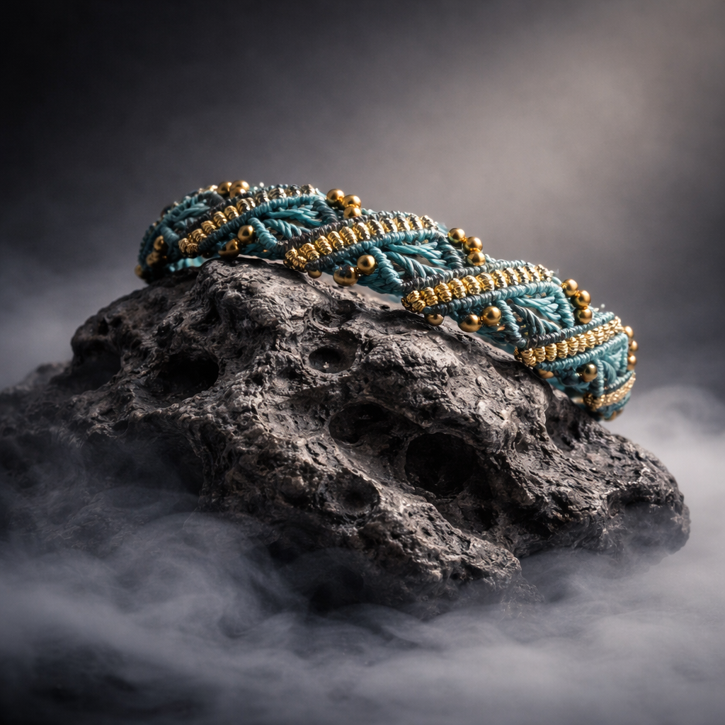 Makramee-Armband Goldene Welle – handgefertigt in Türkis und Gold