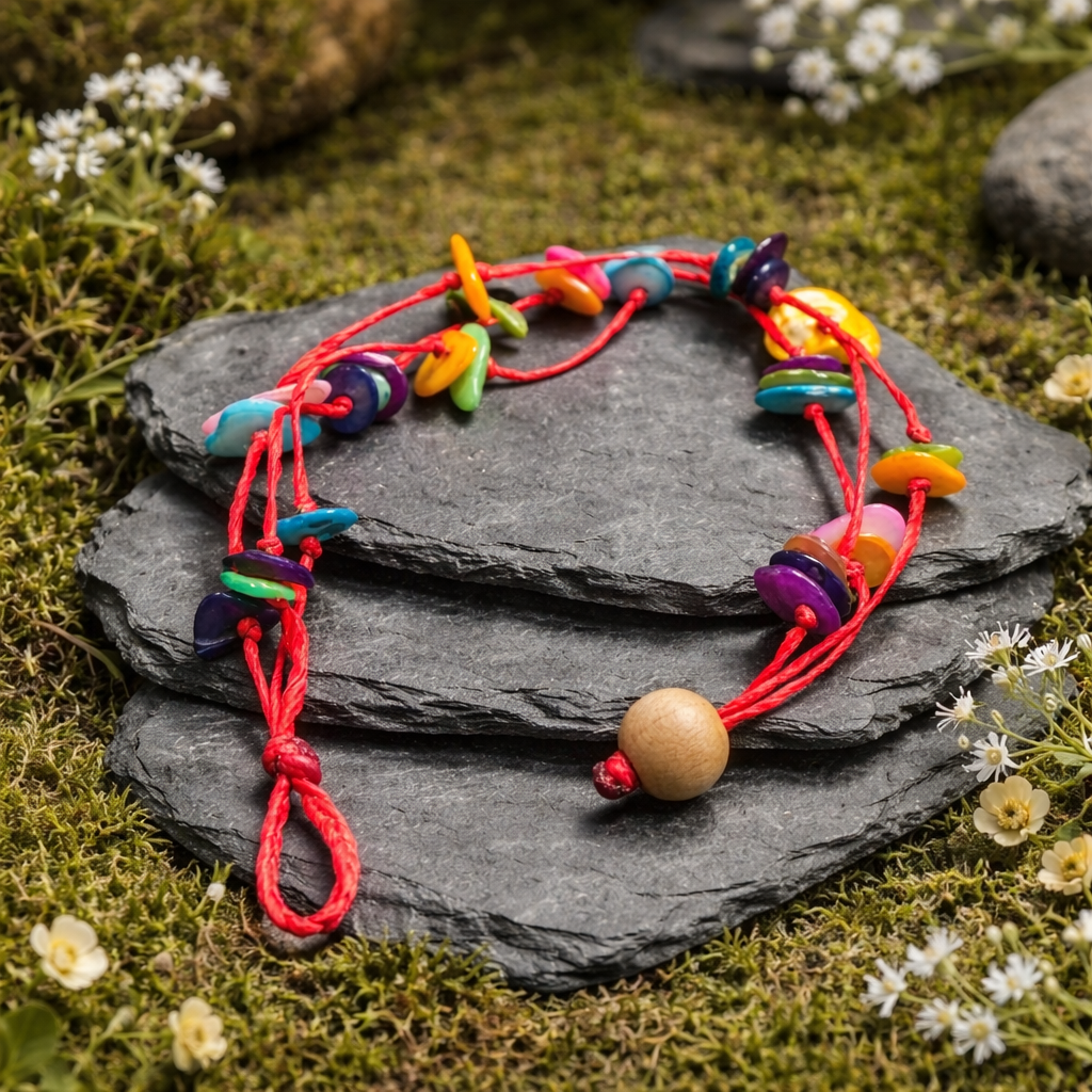 Makramee-Armband - Bunte Muschelfreude
