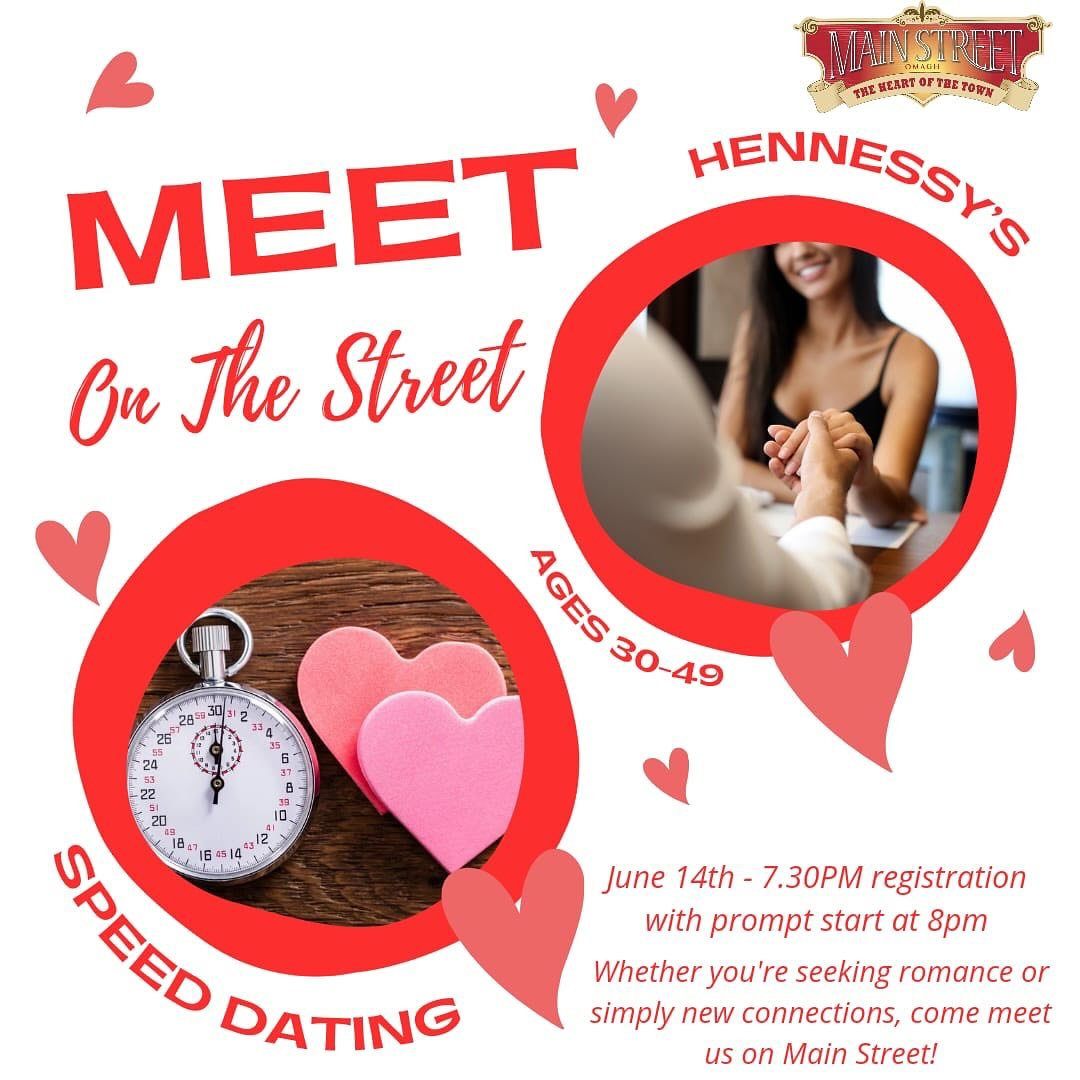 Get ready to 𝗠𝗲𝗲𝘁 𝗼𝗻 𝘁𝗵𝗲 𝗦𝘁𝗿𝗲𝗲𝘁!

👋 Calling all singles from 30-49, join us in @hennessysomagh on Friday 14th June from 7.30pm!

Let's get set for an evening of excitement, laughter, and maybe even a little romance 💕 

🎫 Tickets go 