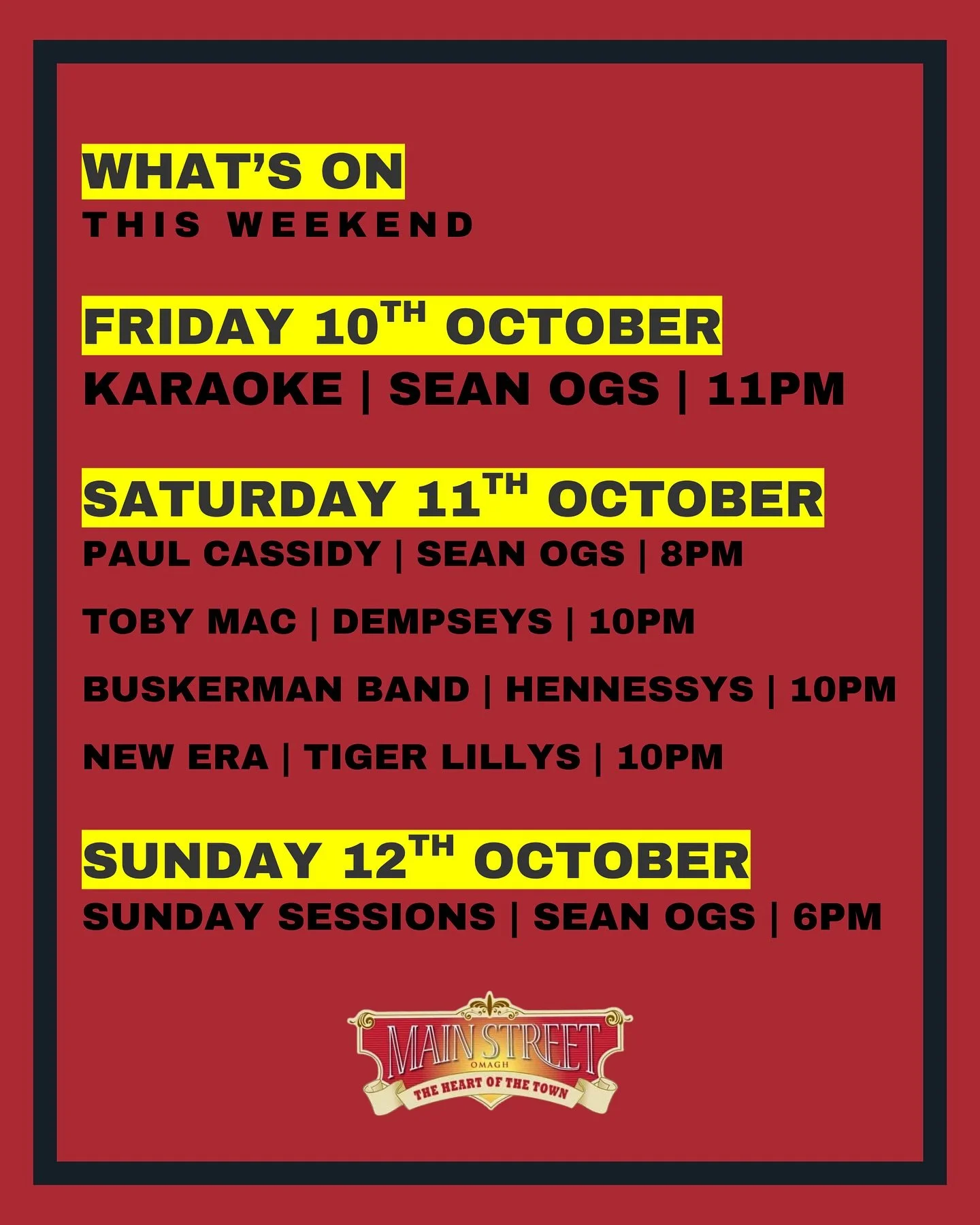 𝐖𝐡𝐚𝐭&rsquo;𝐬 𝐨𝐧 𝐭𝐡𝐢𝐬 𝐖𝐄𝐄𝐊𝐄𝐍𝐃 
Get set for the #weekend on MainStreet!
A fantastic lineup of #entertaiment all weekend!!!!