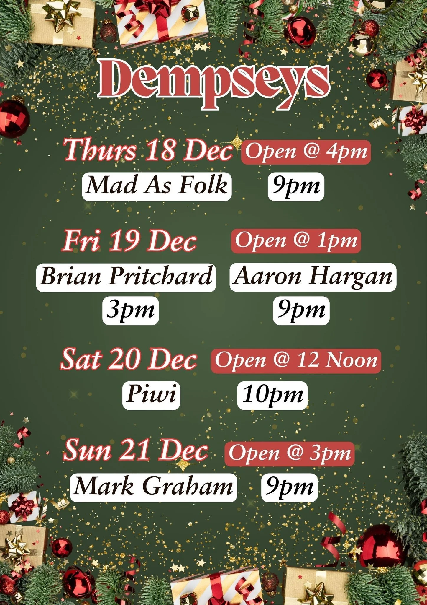 Dempseys' Mainstreet Complex Omagh Opening Hours this week! 🎅❤