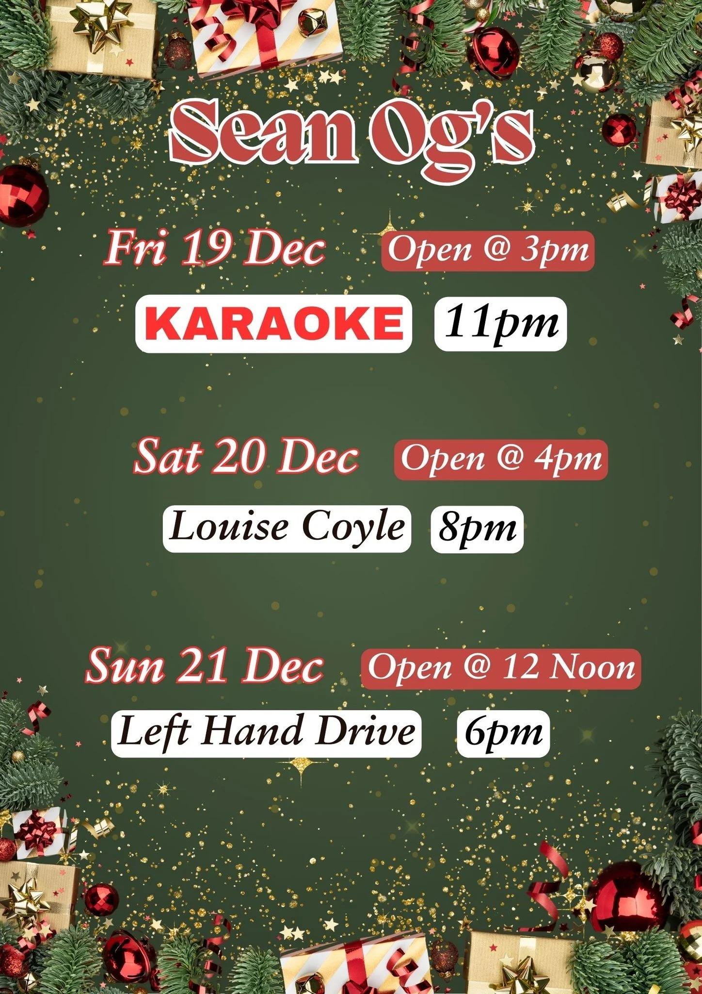 Se&aacute;n &Oacute;g&rsquo;s Omagh Mainstreet Complex Omagh  Opening Hours this week! 🙂🎅❤