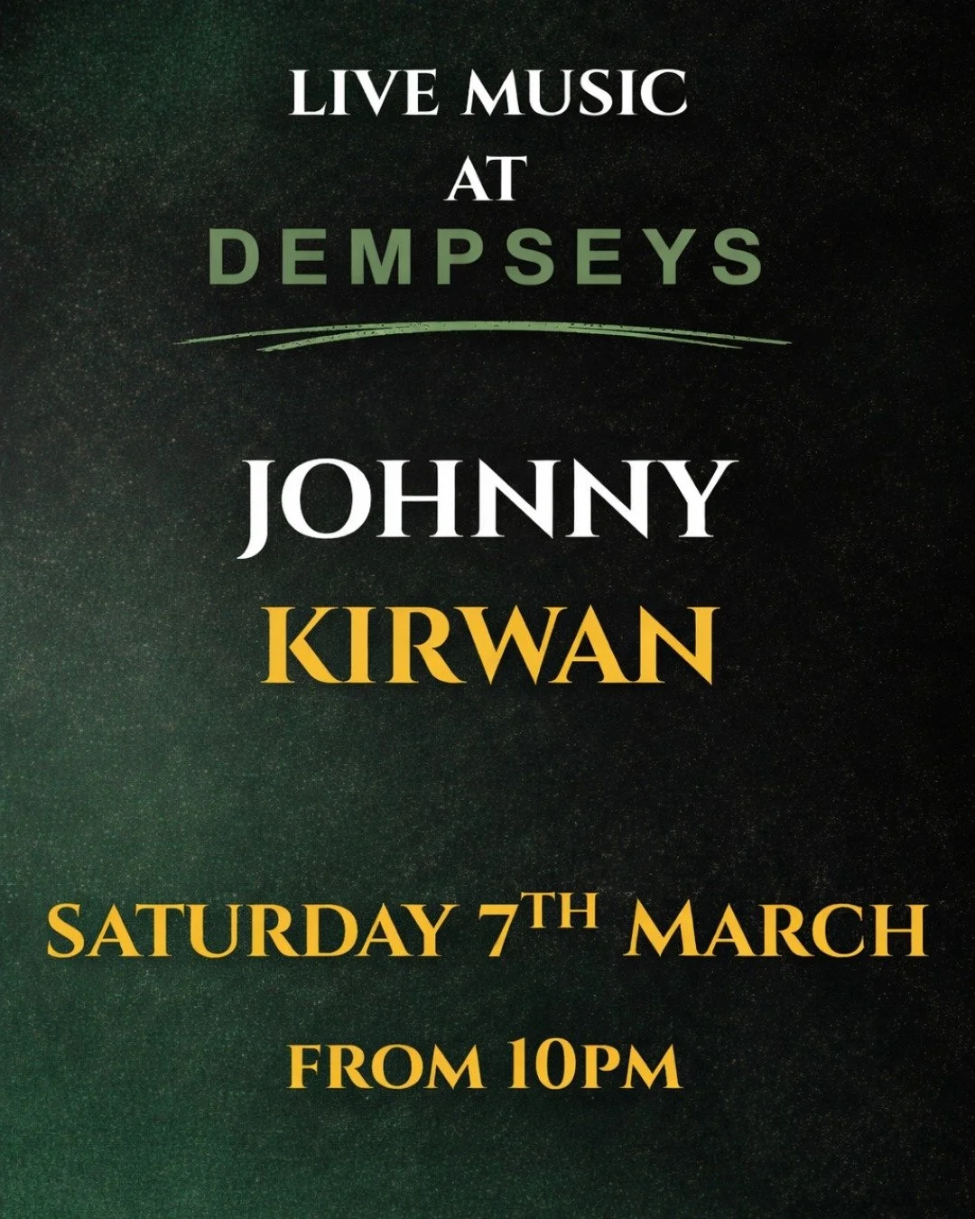 Live music at Dempseys this Saturday 🎶🔥

Ready for a proper Saturday night? Johnny Kirwan is taking over the stage and we&rsquo;re turning the volume up from 10PM.

Expect big tunes, buzzing atmosphere and a dancefloor that won&rsquo;t quit 💃🕺

J