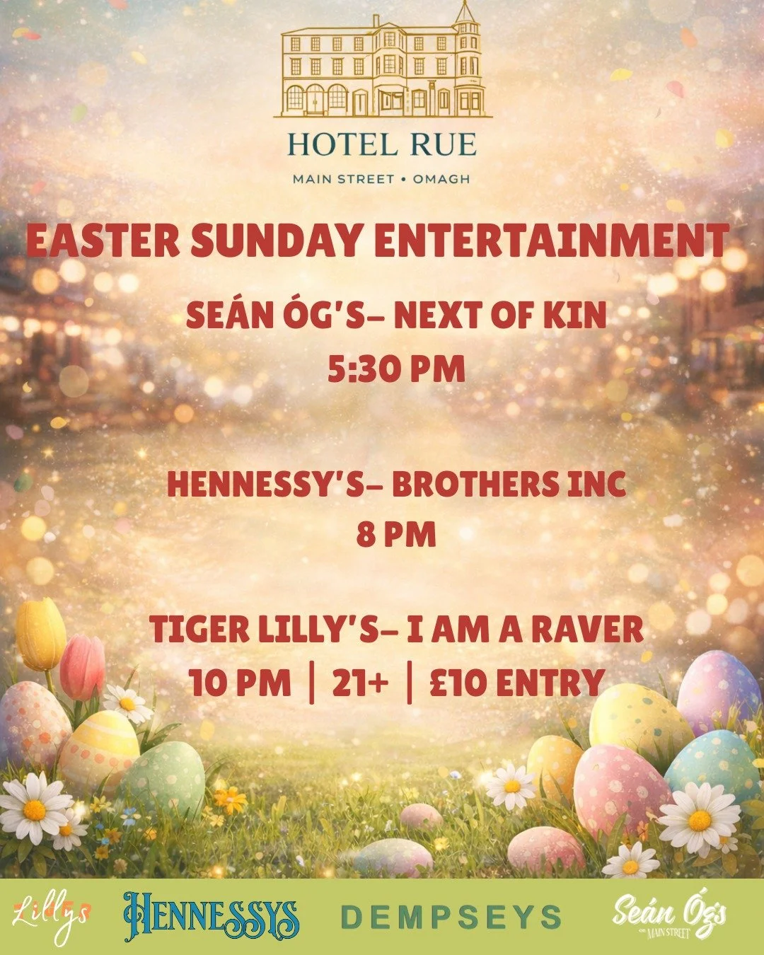 🐣 𝗘𝗮𝘀𝘁𝗲𝗿 𝗦𝘂𝗻𝗱𝗮𝘆 𝗘𝗻𝘁𝗲𝗿𝘁𝗮𝗶𝗻𝗺𝗲𝗻𝘁 𝗮𝘁 𝗛𝗼𝘁𝗲𝗹 𝗥𝘂𝗲 𝗢𝗺𝗮𝗴𝗵! 🌷

Make the most of your Easter Sunday with a great night of music and entertainment across Hotel Rue. Whether you fancy live music early in the evening or a 