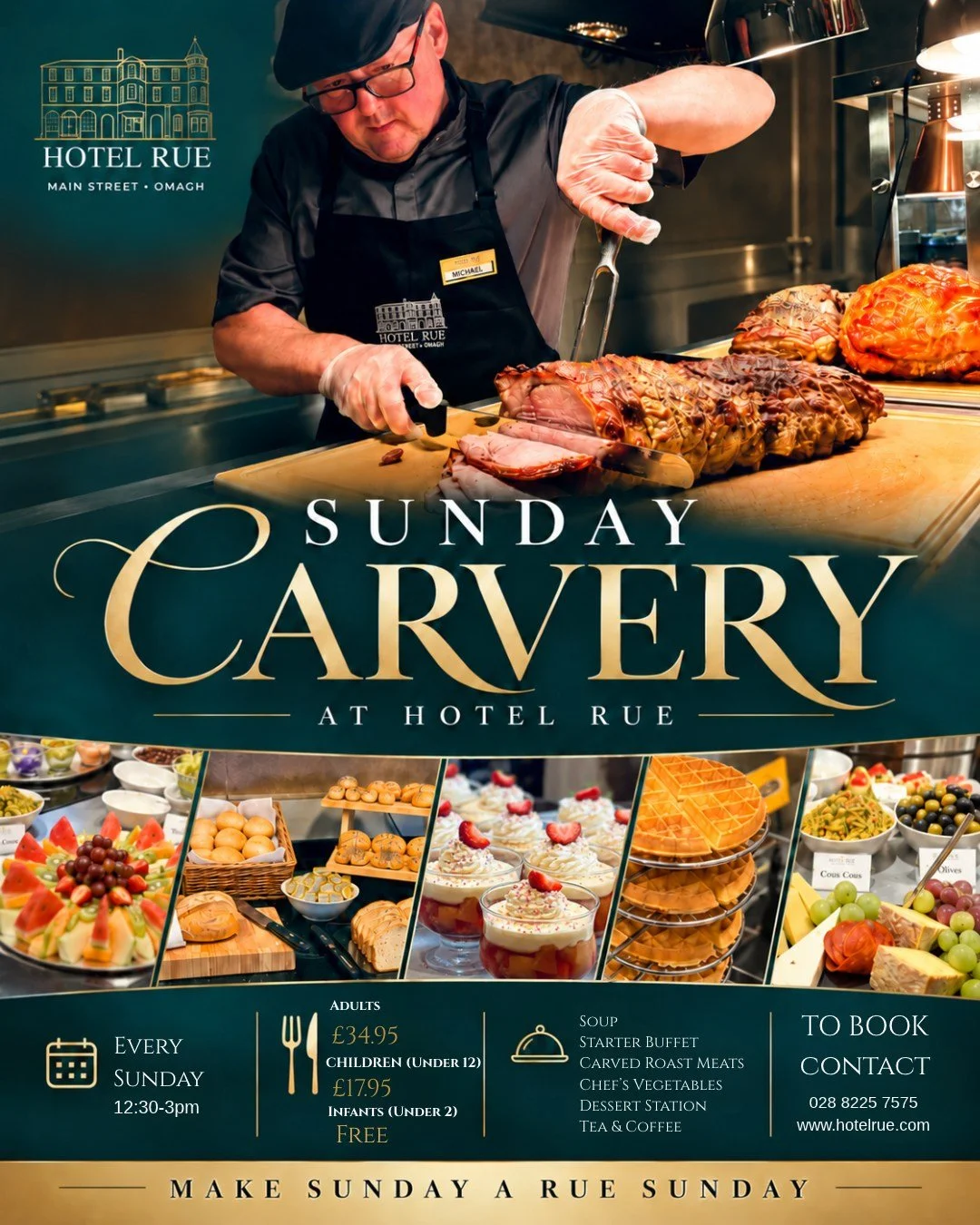 🍽️✨ **SUNDAYS ARE BETTER AT HOTEL RUE!** ✨🍽️

Why spend your Sunday in the kitchen when you could be enjoying a delicious Sunday Carvery with all the trimmings? 😍🥩

Join us at **Hotel Rue, Omagh**, where our chefs are serving up the ultimate Sund