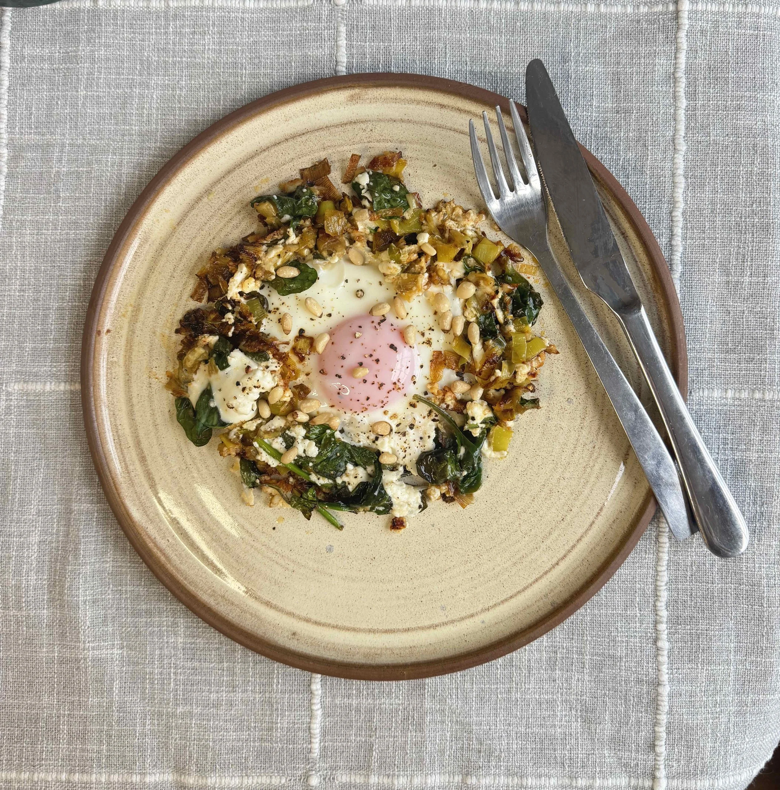 Crispy leek &amp; feta eggs