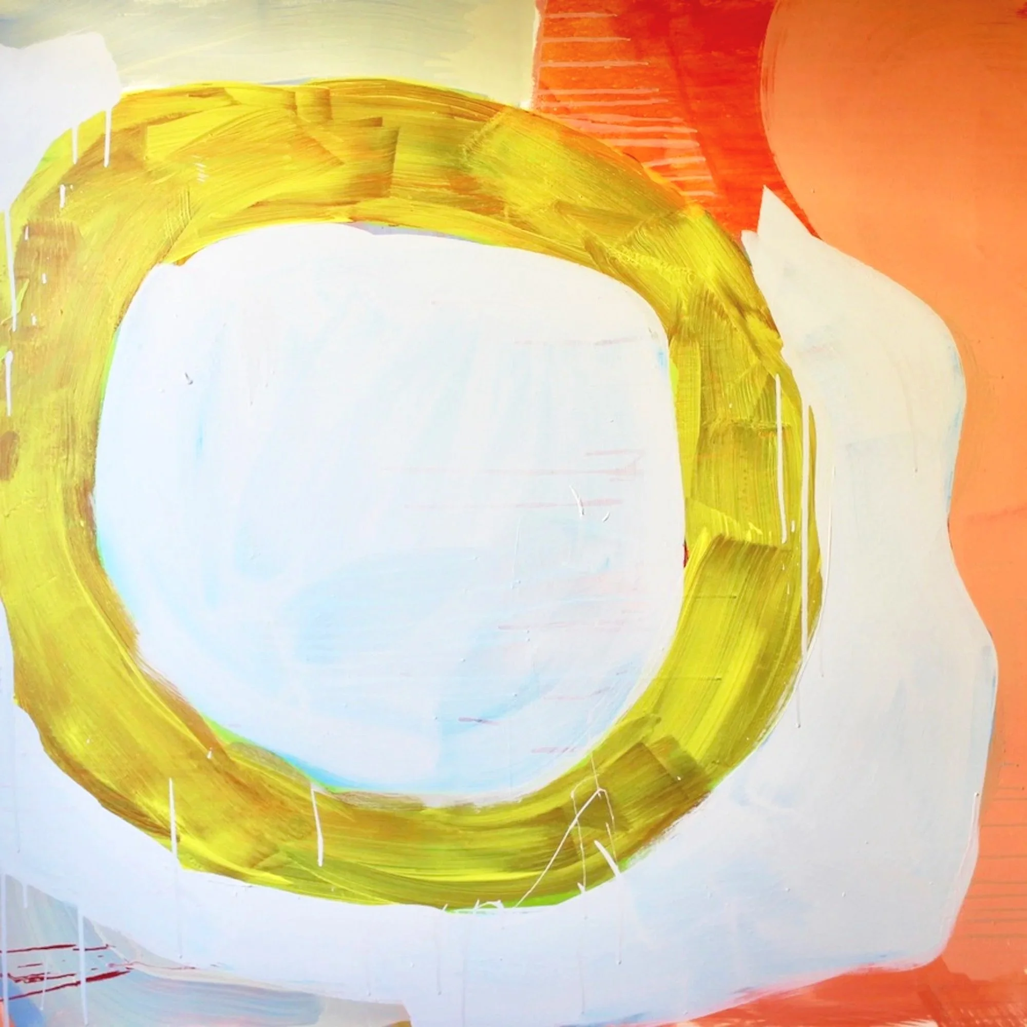 large statement abstract painting yellow circle