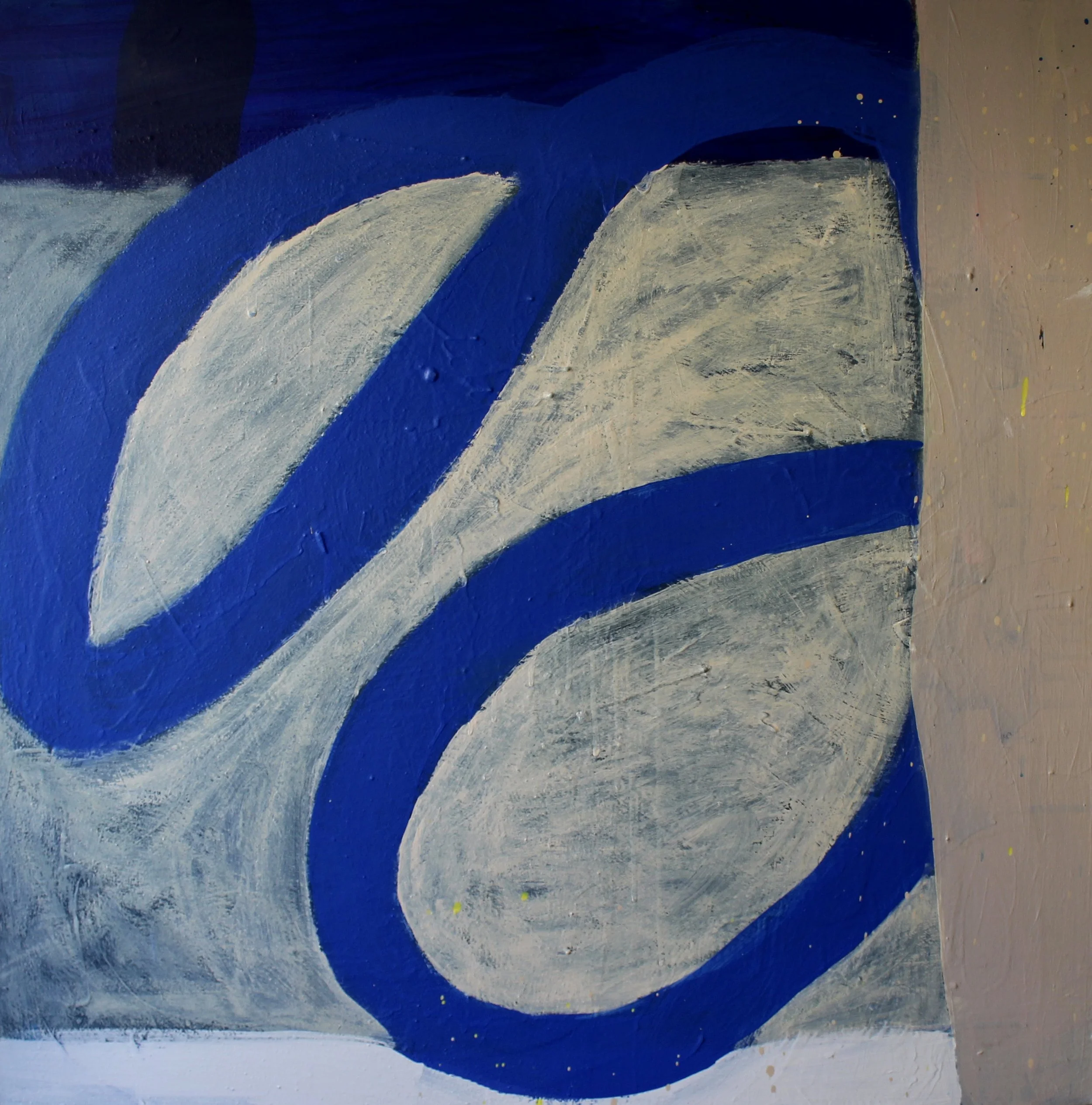 blue large abstract painting swirl beige textured
