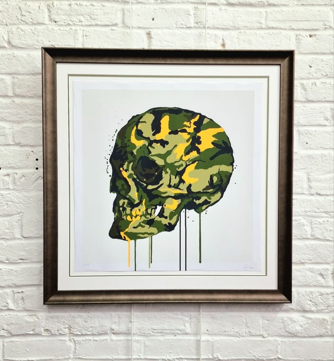 "Camo Skull" by Tiny Riot limited edition print, framed and for sale at Xennial Gallery