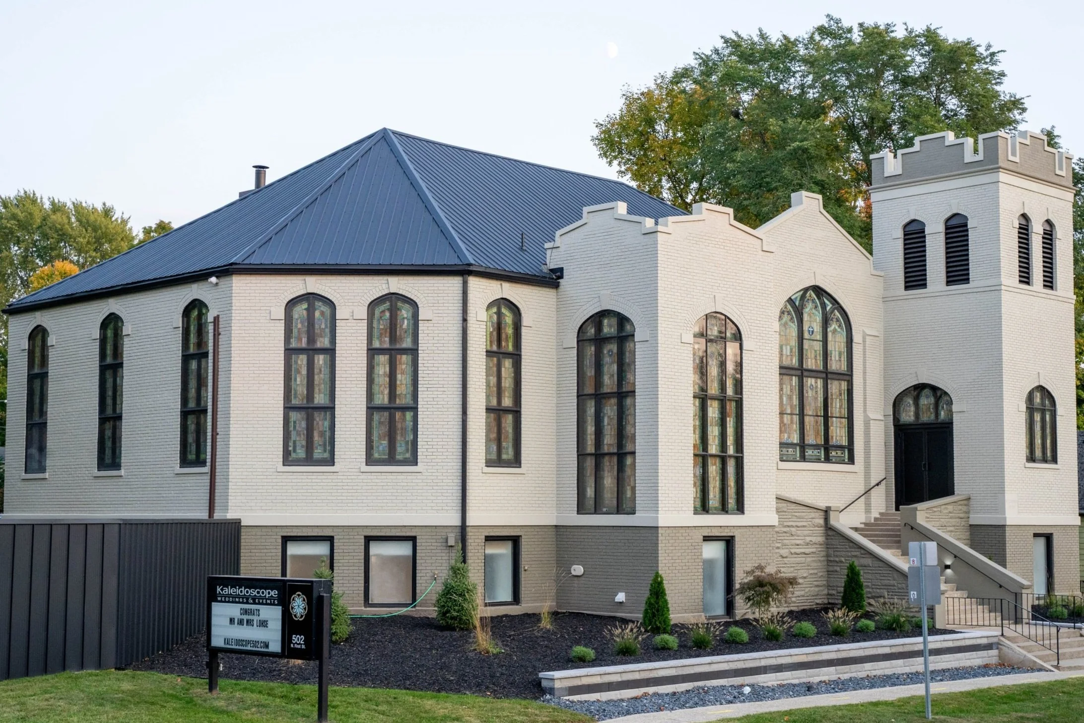 exterior of kaleidoscope weddings and events historic church venue buildling