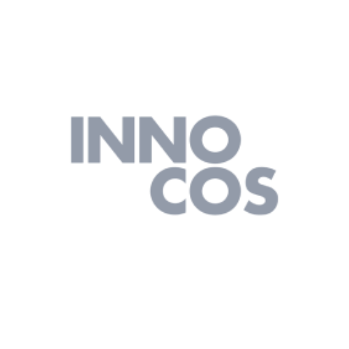 Logo with the text INNO COS and the slogan "Shape the Future of Beauty and Wellness" on a digital blue background.