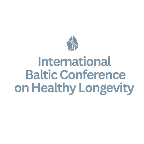 Logo and text for the International Baltic Conference on Healthy Longevity on a teal background.