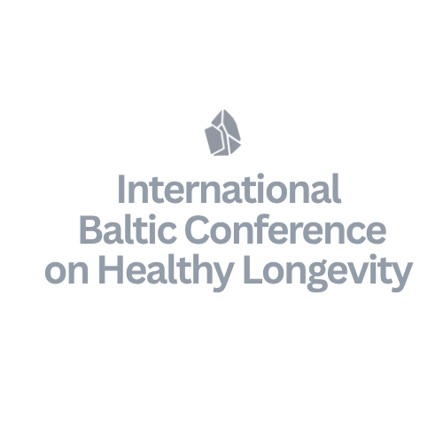 Logo and text for the International Baltic Conference on Healthy Longevity on a teal background.