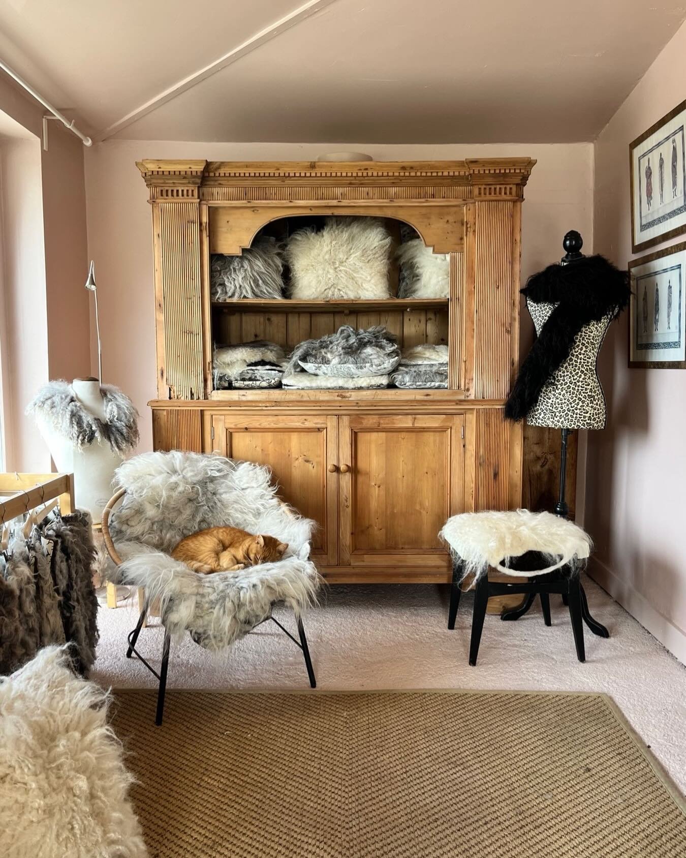 Studio refresh. Warm colours to reflect the beautiful warmth of wool. I adore this very unusual furniture piece from @joy.thorpe. #irishgrownwool #irishwool #organicsheep #feltedwool
