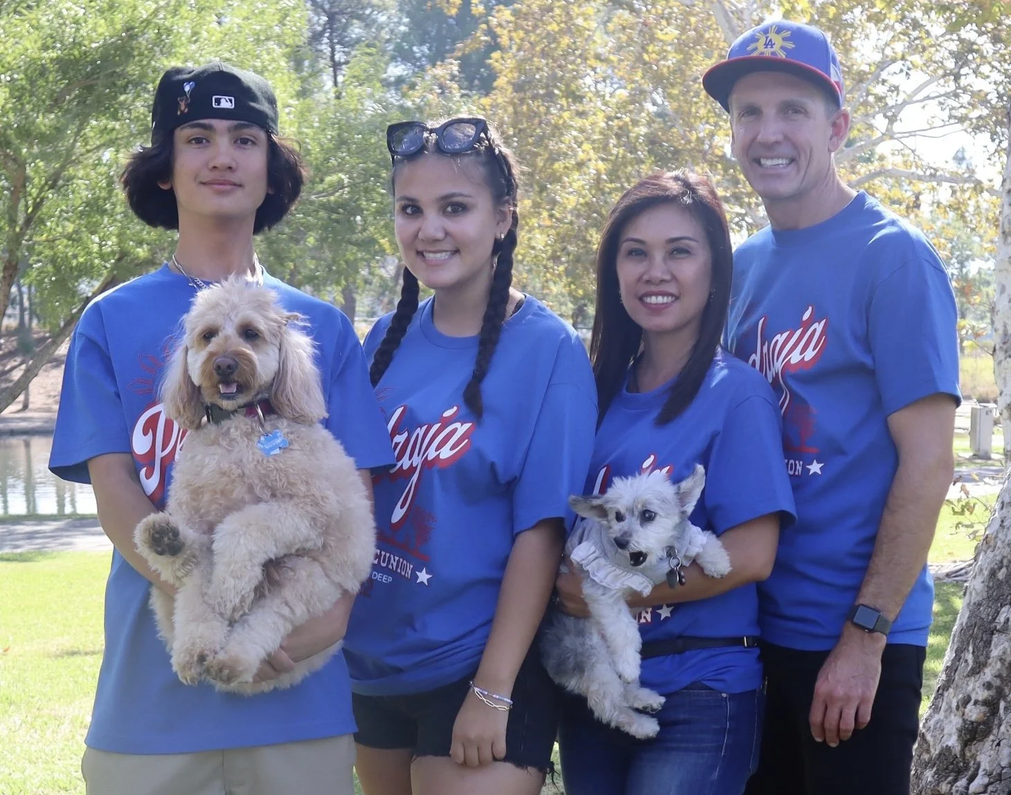 Justin, Jeannine, JP, and Jeremy with Coco and Roxy (L to R)