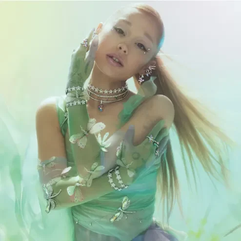 Ariana Grande x Swarovski in custom dragonfly gloves. Styled by Law Roach.