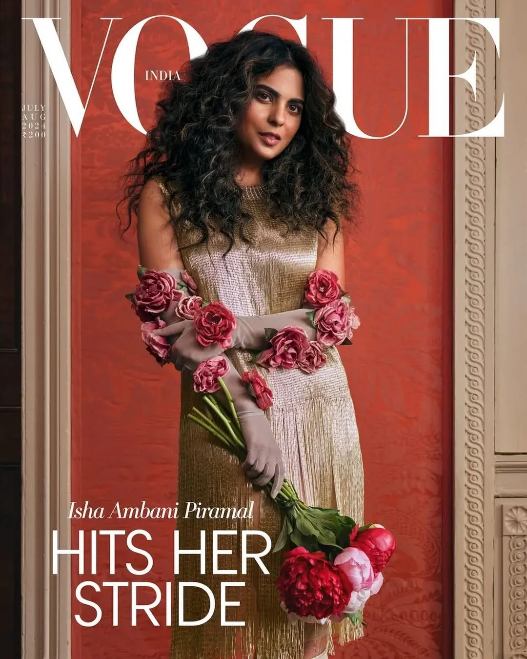 Isha Ambani wears the Emma gloves for Vogue India, styled by Law Roach. Shot by Micaiah Carter.