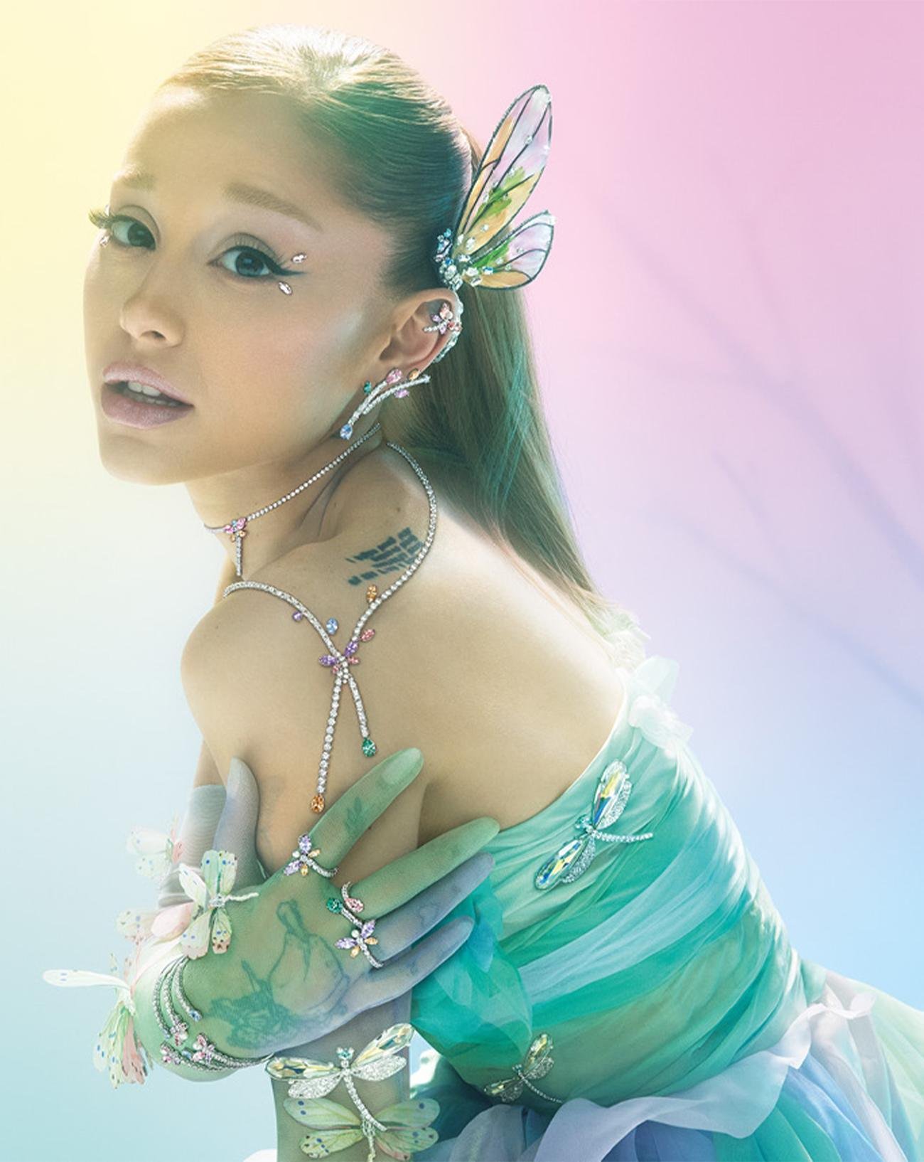 Ariana Grande x Swarovski in custom dragonfly gloves. Styled by Law Roach.