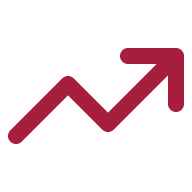 A red upward trending arrow graph indicating growth or increase.