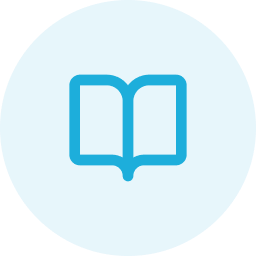 A blue circular icon with a faint book symbol in the center.