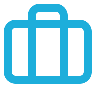 Stylized blue suitcase icon.