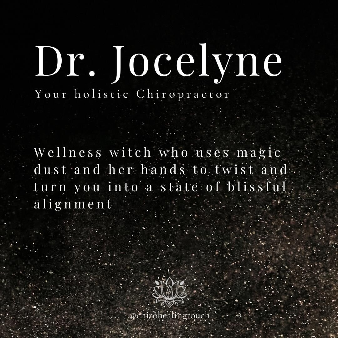 WELLNESS WITCH 

By practicing in several practices, Dr. Jocelyne was able to adapt to multiple situations and tailor her holistic approach.

Having a whole-body approach allows her to see how restoring the influx of the nervous system can result in 