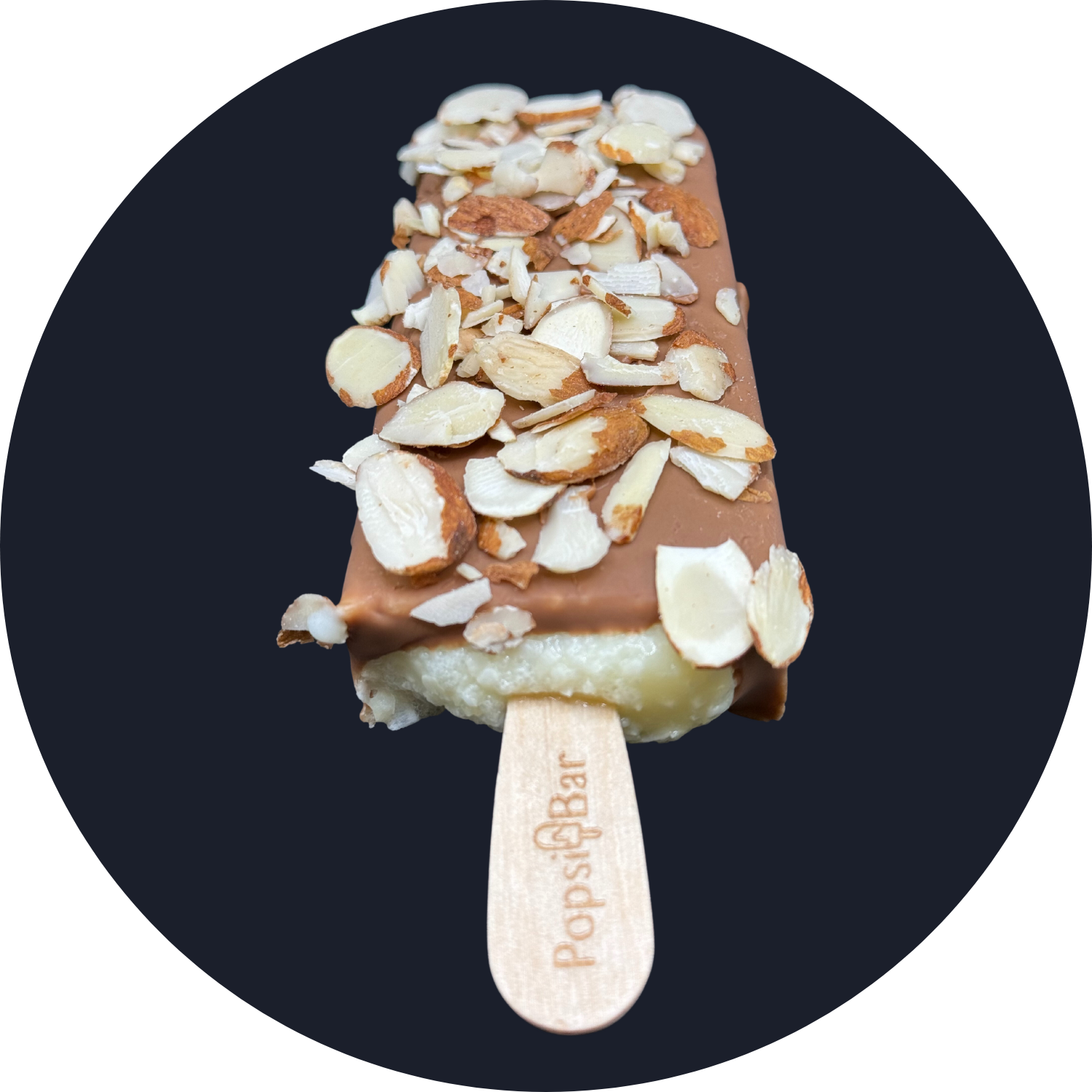 Coconut Popsicle Dipped in Milk Chocolate Topped with Almonds