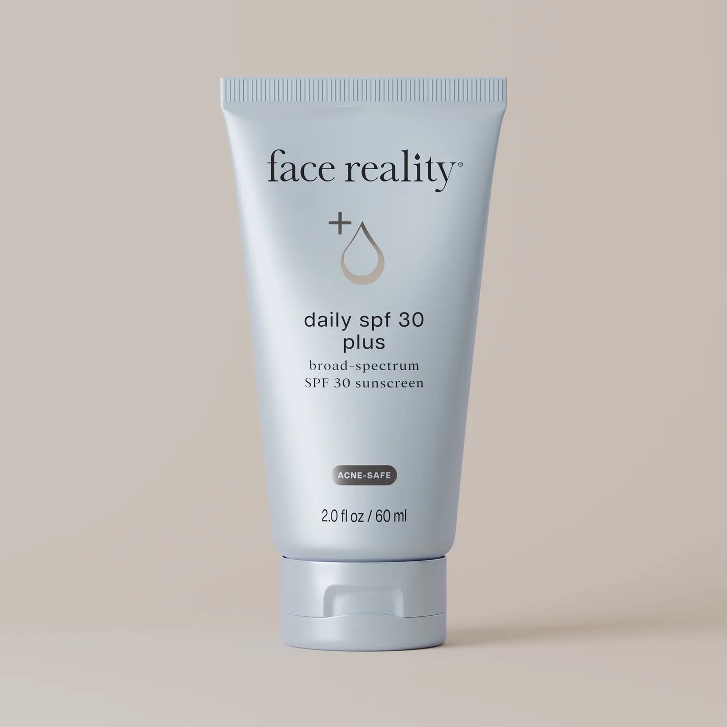 Face Reality Daily SPF 30 Plus light blue bottle with cream background