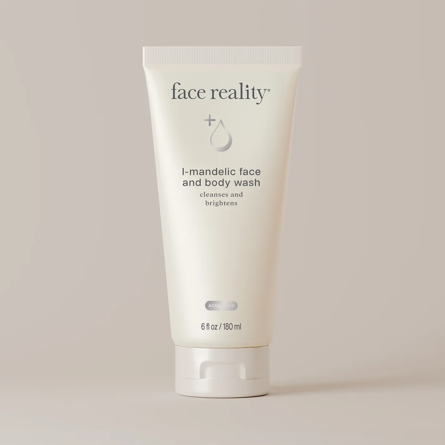 Face Reality L-Mandelic Face And Body Wash white bottle with cream background