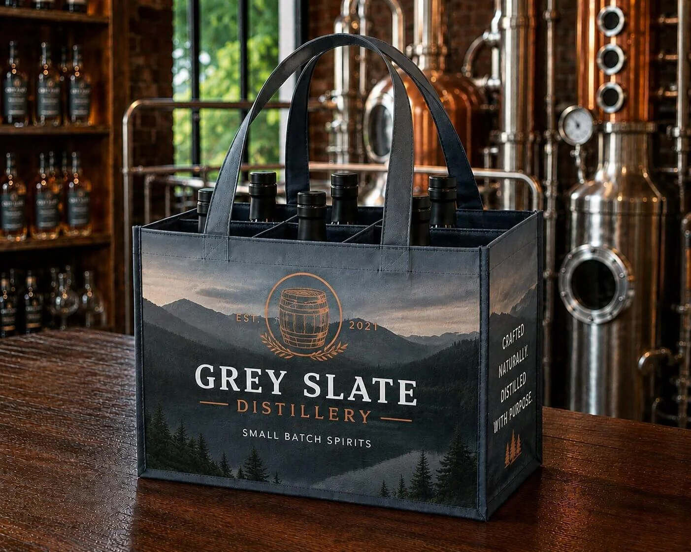 6 bottle bag in a distillery