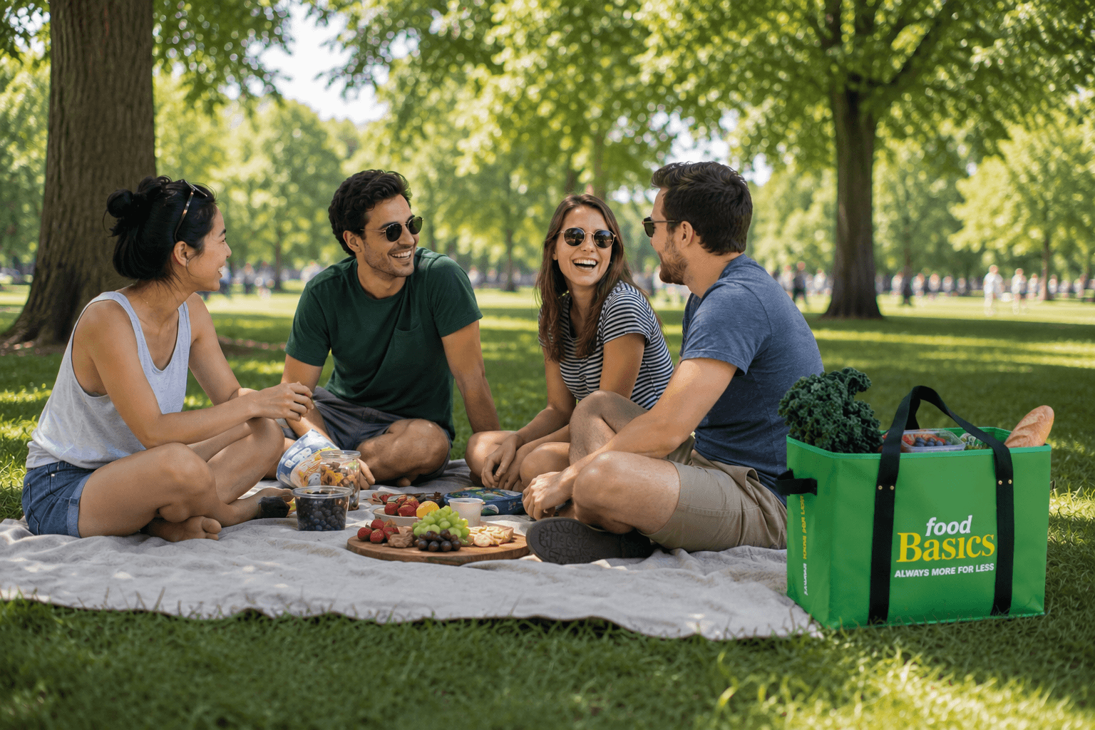 Picnic in the park using a reusable collapsible bin