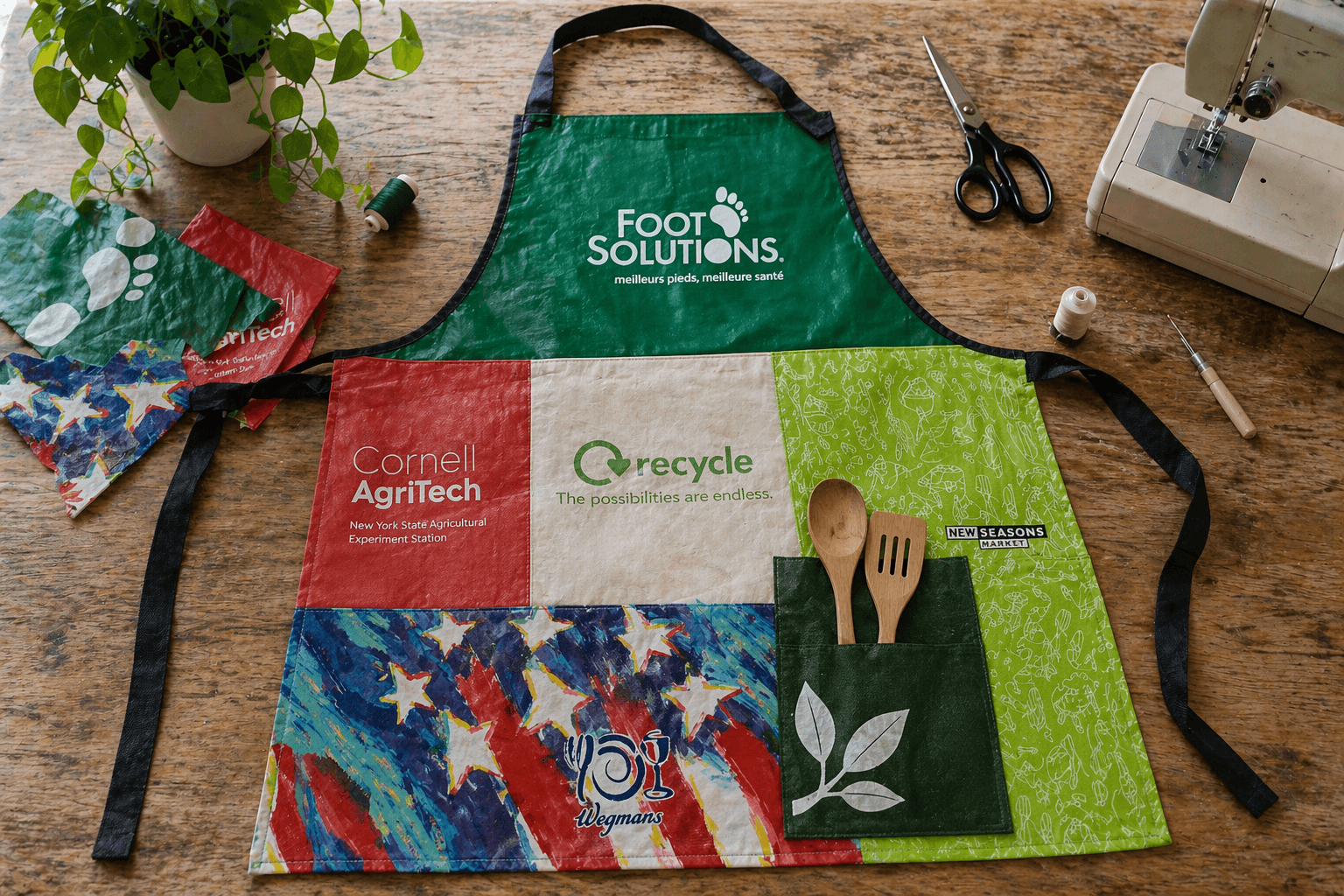 Apron made out of reusable bags