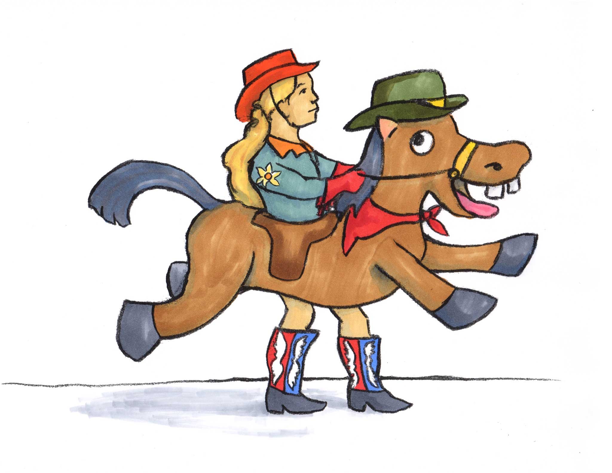 Girl Riding Horse, ink on paper