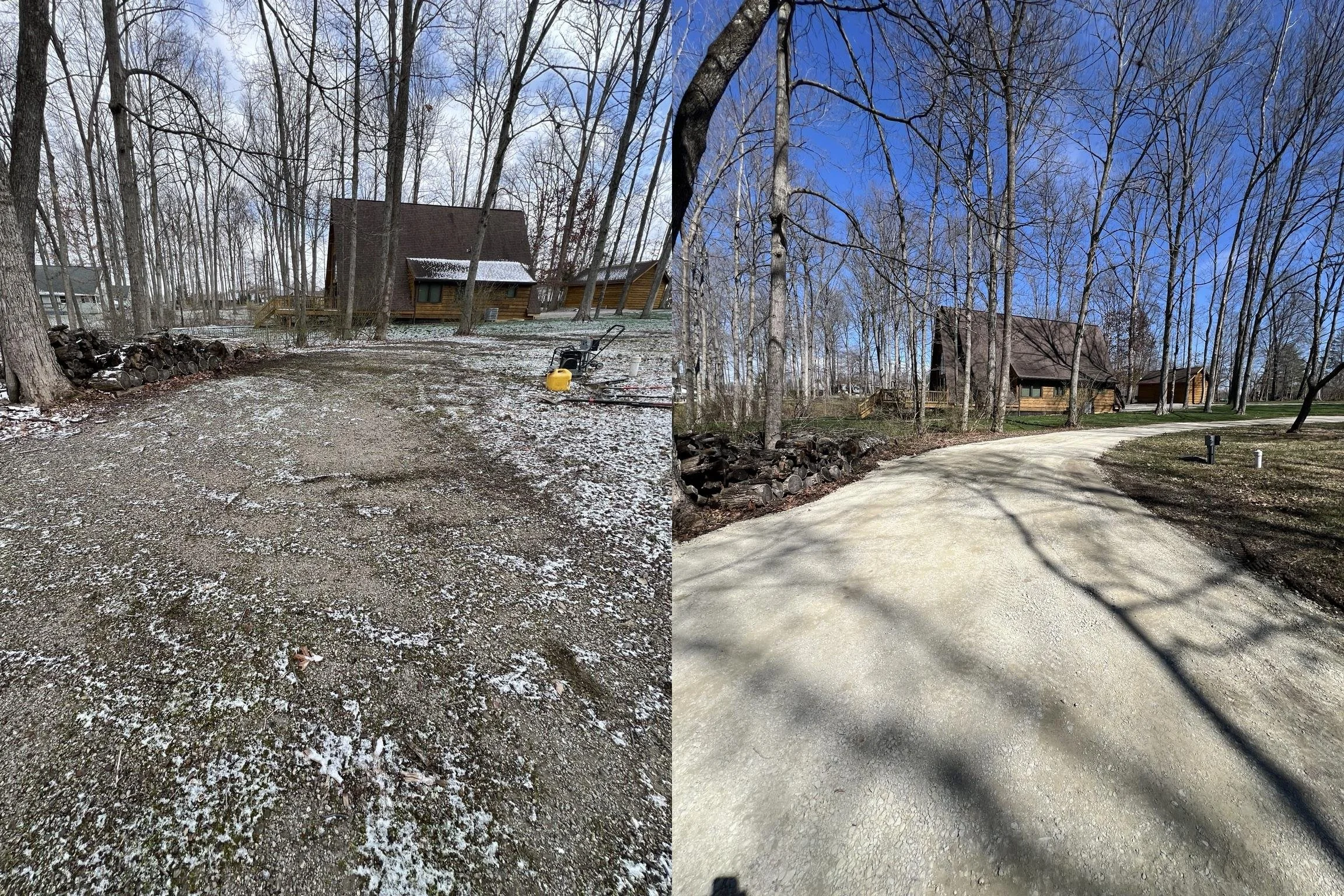 Gravel driveway grading and resurfacing with compact equipment.