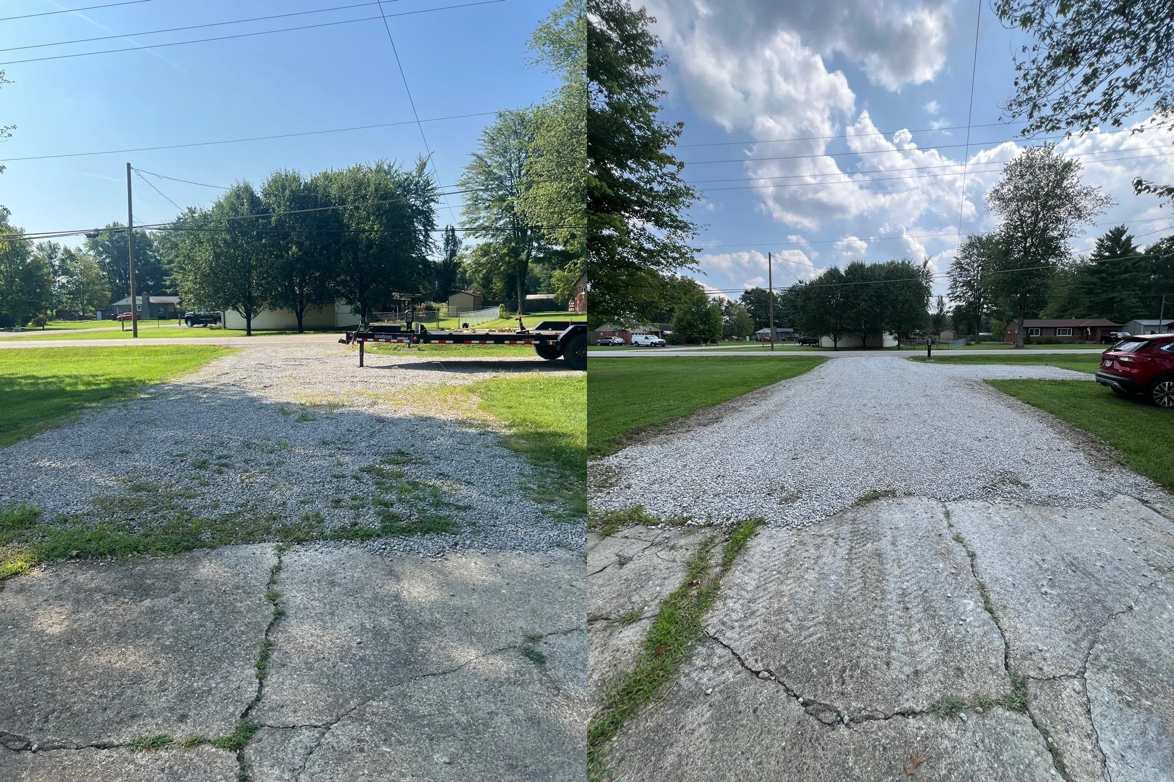 Gravel driveway power raking, grading and resurfacing with compact equipment.