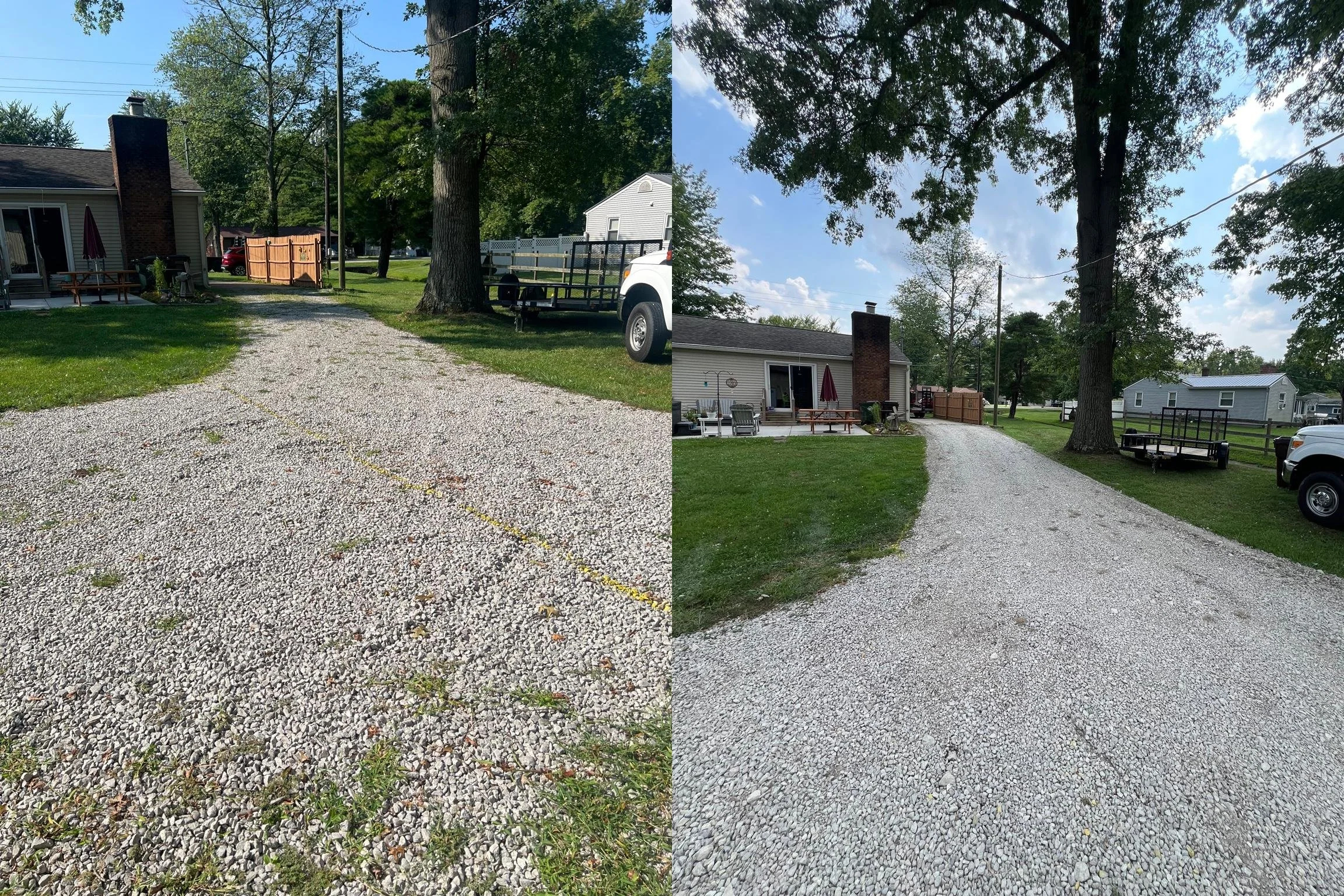 Gravel driveway grading and resurfacing with compact equipment.