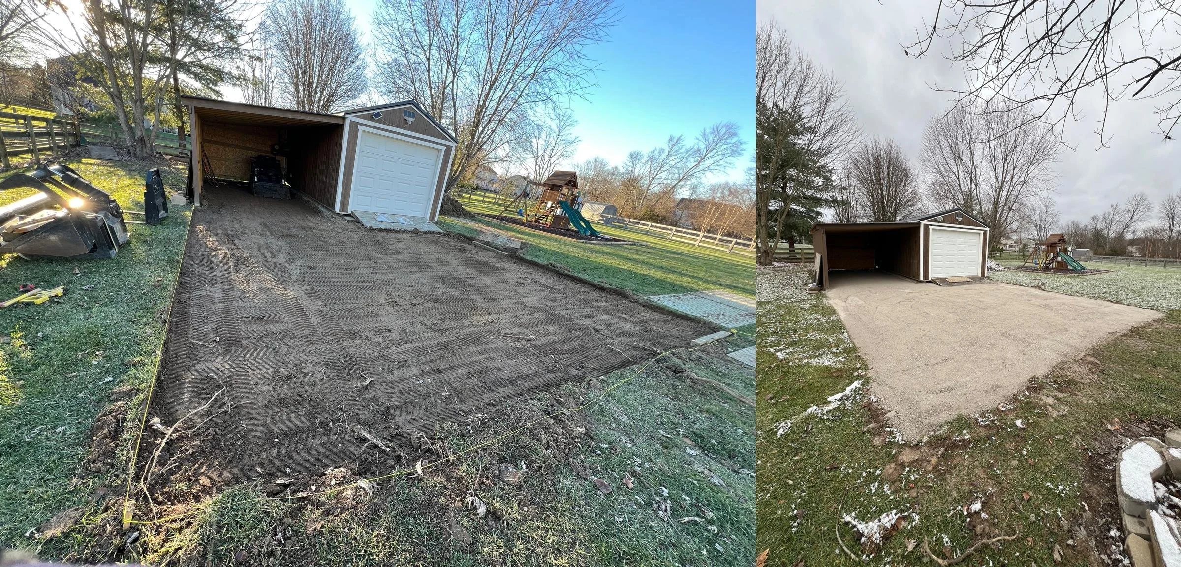 New gravel pad installation using geotextile fabric and compact equipment.