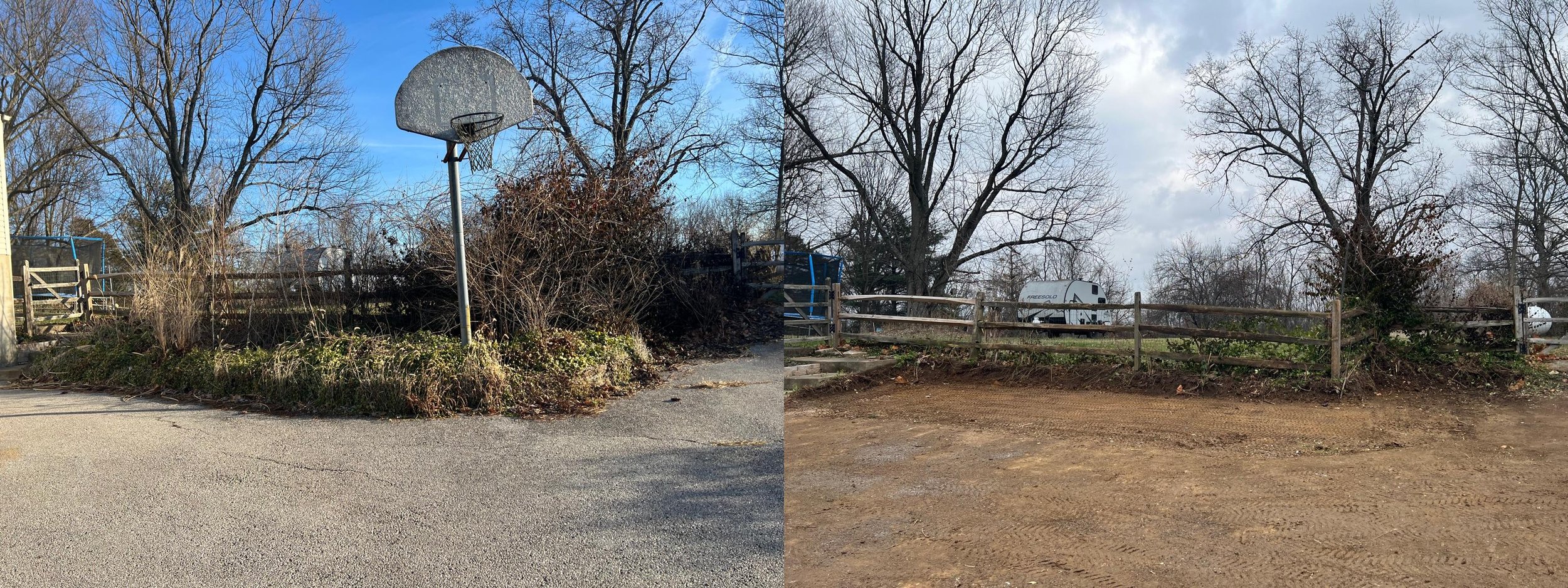 Before and after residential site clearing and grading project in Greater Cincinnati.