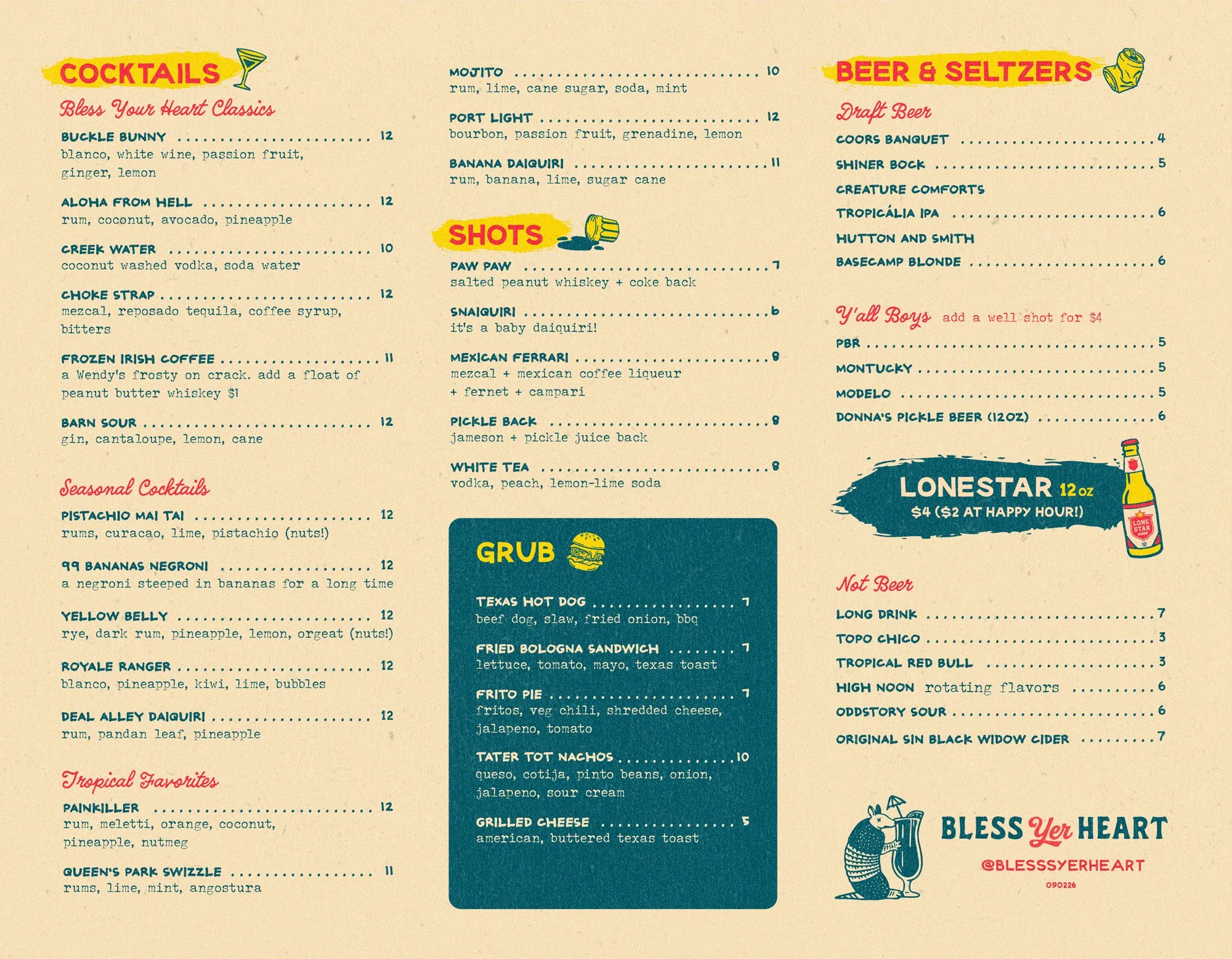 See what’s pouring at Bless Yer Heart in downtown Chattanooga. Explore tropical cocktails, cold beer, and mocktails, then come hang with us on MLK Boulevard.