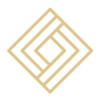 A geometric pattern of overlapping gold squares forming a diamond shape.