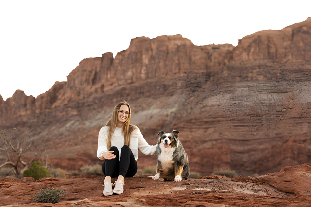 Patricia Raymer, client of Savvy Ledgers, hiking near Moab, Utah