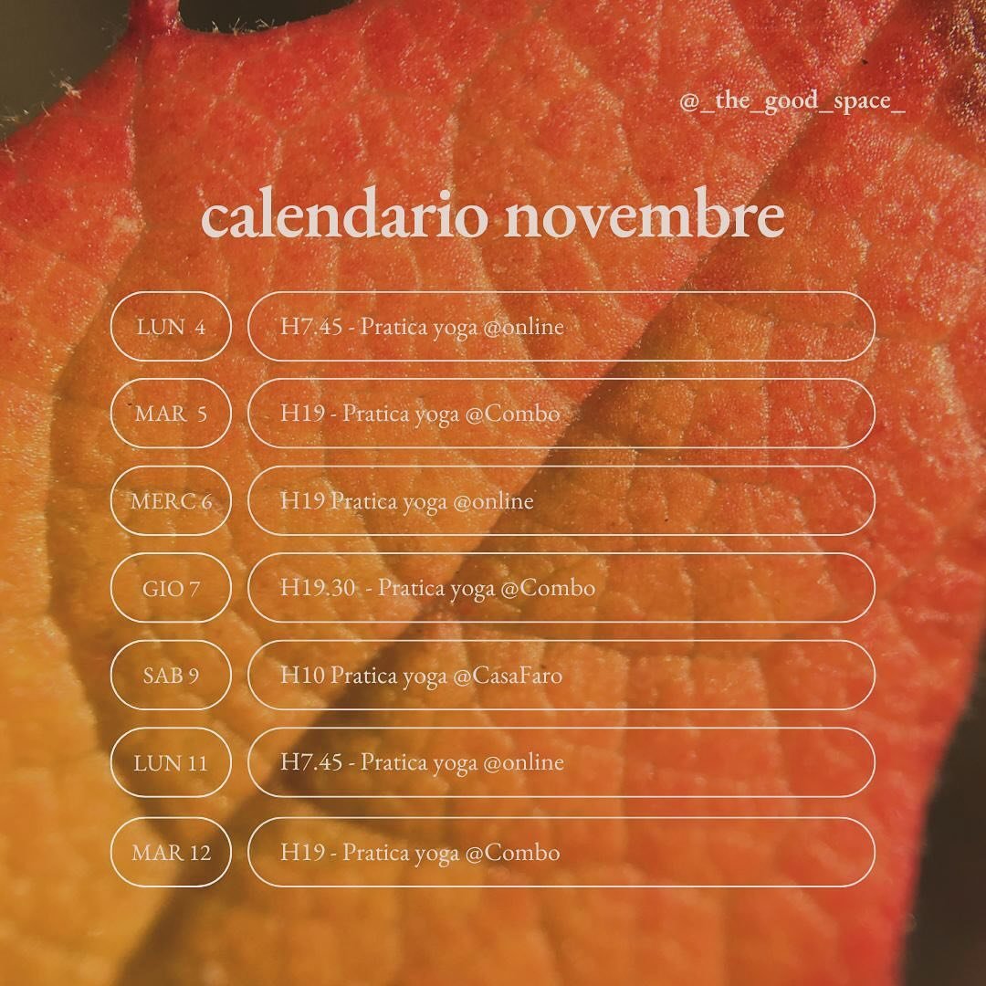 📆 Ecco il calendario di novembre con tutti gli appuntamenti ✨
Nei prossimi giorni vediamo 1 a 1 quelli un po&rsquo; pi&ugrave; speciali ☺️

Altre informazioni utili &ndash; anche in questo caso vi parler&ograve; pi&ugrave; approfonditamente di ogni 