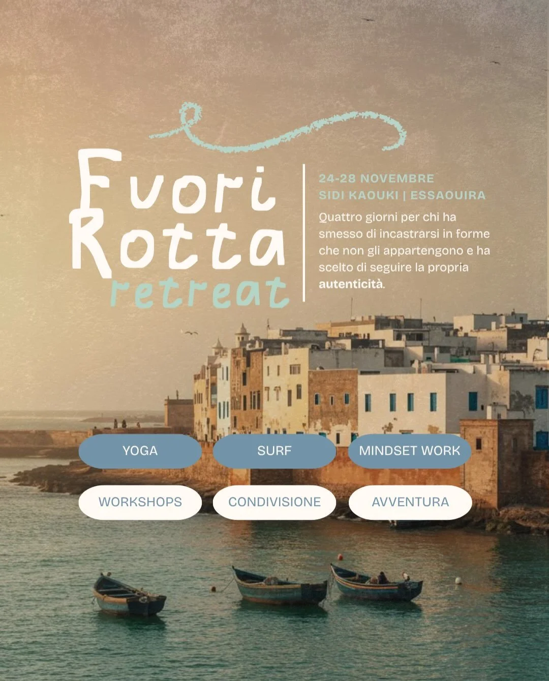 Quanto &egrave; pesante doversi sempre spiegare, a tutti?

Giustificare le scelte, ridimensionarsi per stare comod* agli altri, sentirsi dire che si &egrave; &ldquo;troppo&rdquo; sensibili, intens*, stran*, eccentric* .

Fuori Rotta Retreat &egrave; 