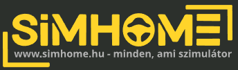 Logo with the text 'SIMHOME' and a stylized steering wheel icon, along with the website 'www.simhose.hu' and the slogan in Hungarian.
