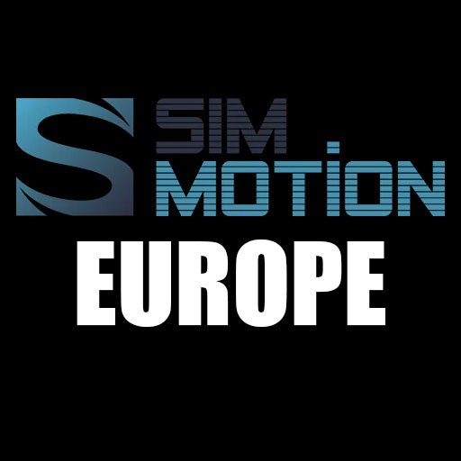 Logo for SIM Motion Europe with a stylized 'S' and text 'SIM MOTION EUROPE' on a black background.