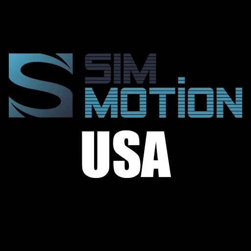 Logo for SIM Motion USA with a stylized 'S' and the text 'SIM Motion USA' on a black background.