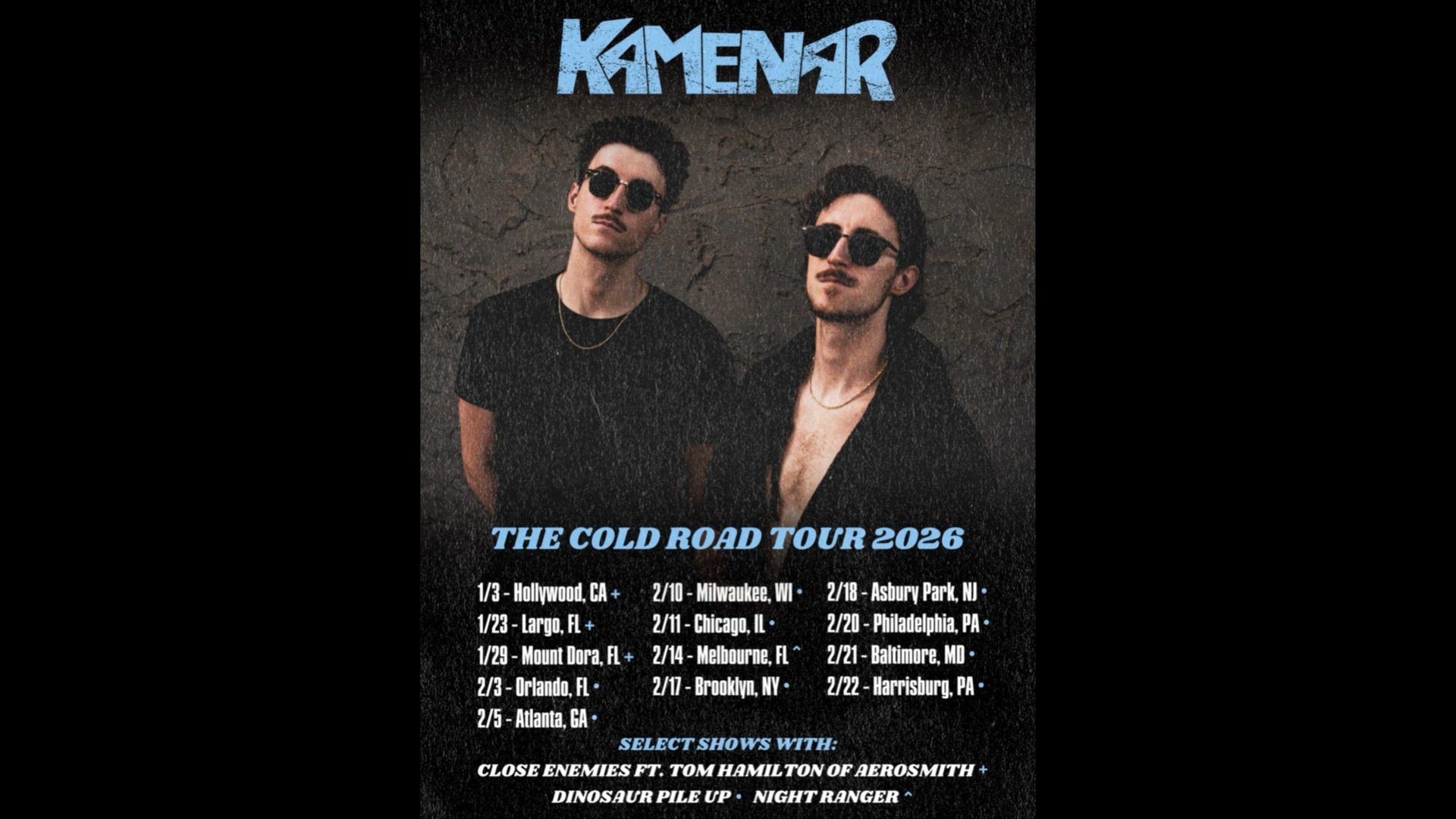 Kamenar announces The Cold Road  Tour with Tom Hamilton of Aerosmith, Night Ranger and Dinosaur Pile Up 