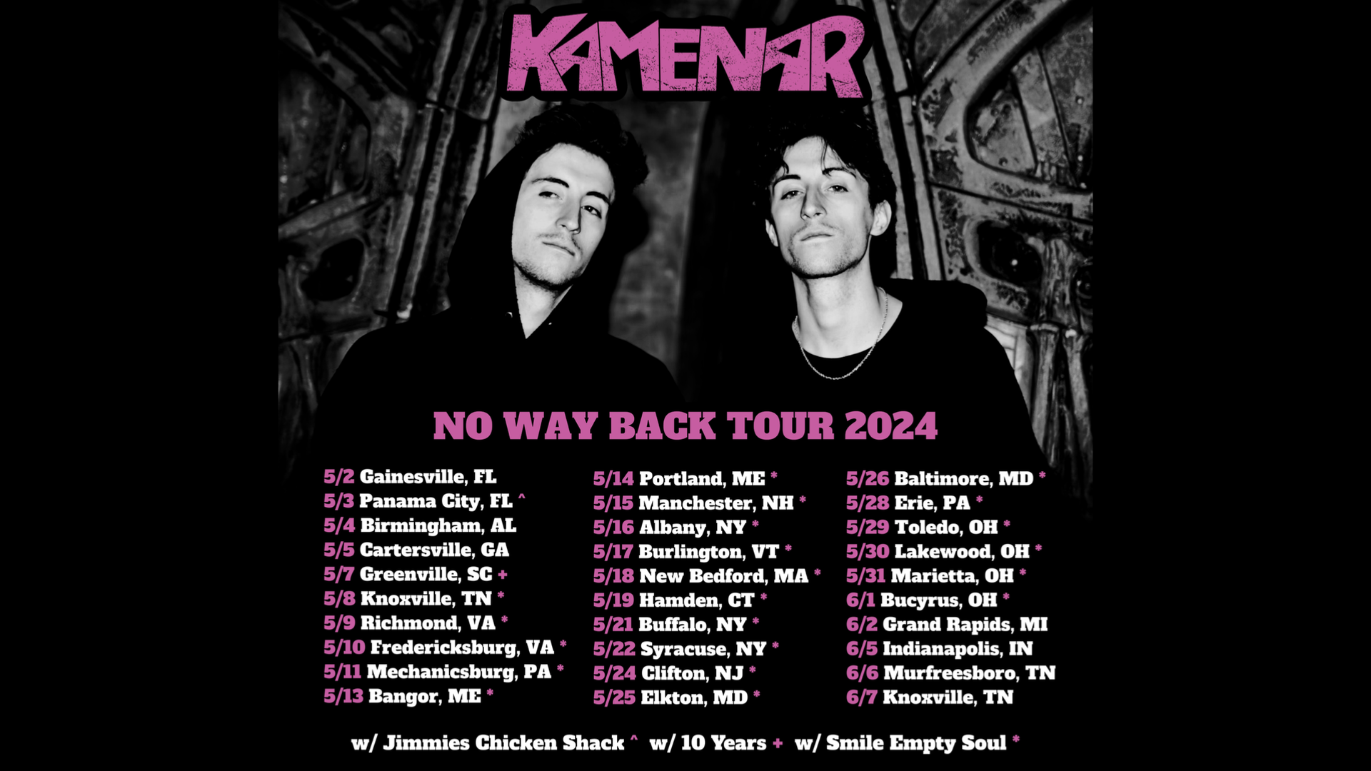 Kamenar is heading back on the road, this time on their longest lineup of cities yet on the No Way Back Tour