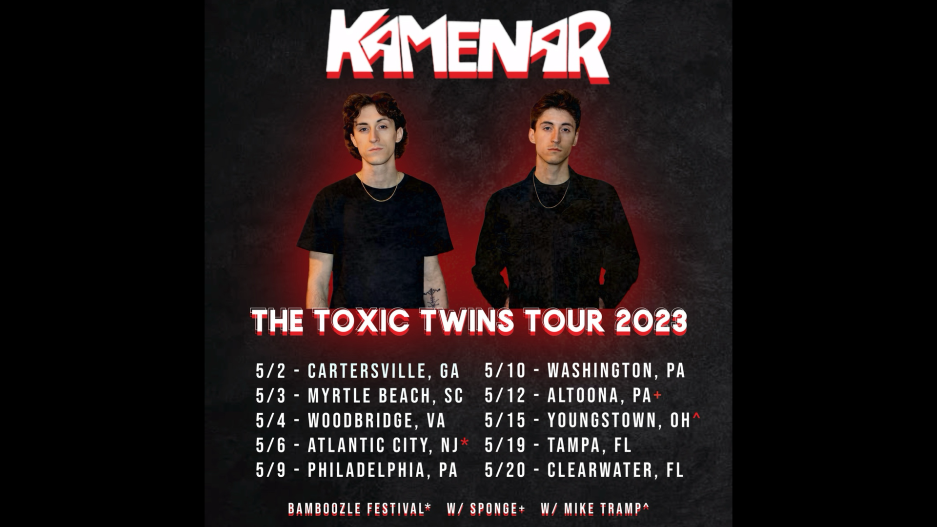 Kamenar announces the Toxic Twins Tour including an appearance at Bamboozle Festival with Limp Bizkit and Papa Roach