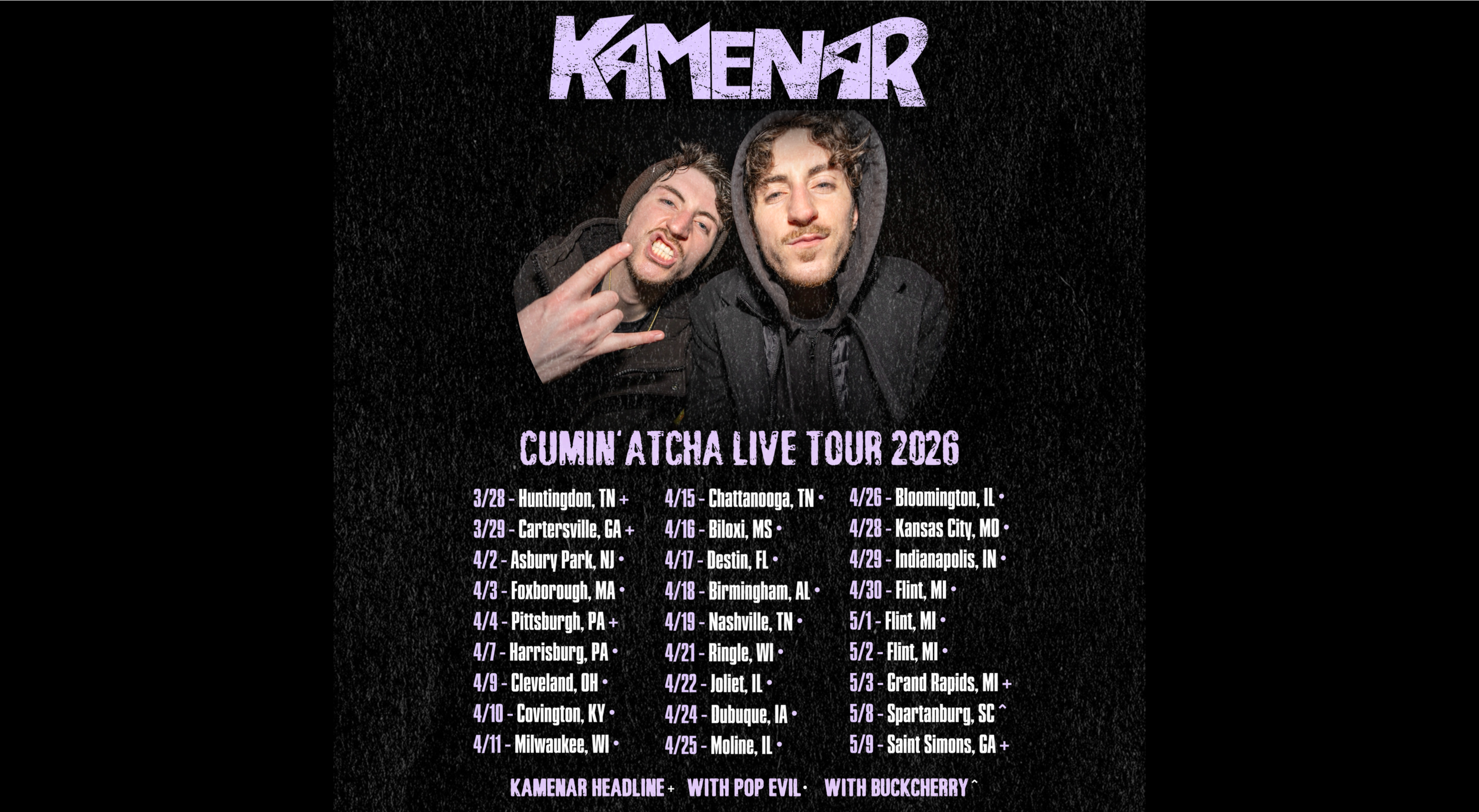 Kamenar announces the Cumin’ Atcha Live Tour with Pop Evil and Buckcherry